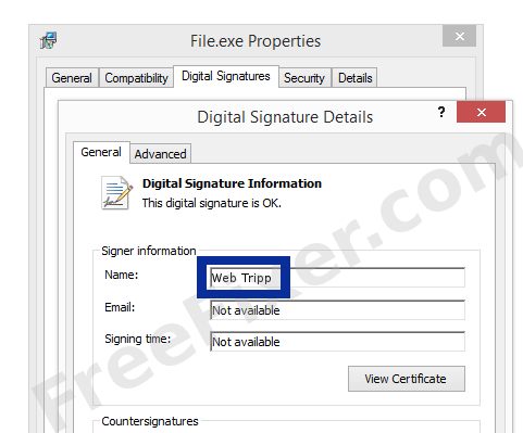 Screenshot of the Web Tripp certificate